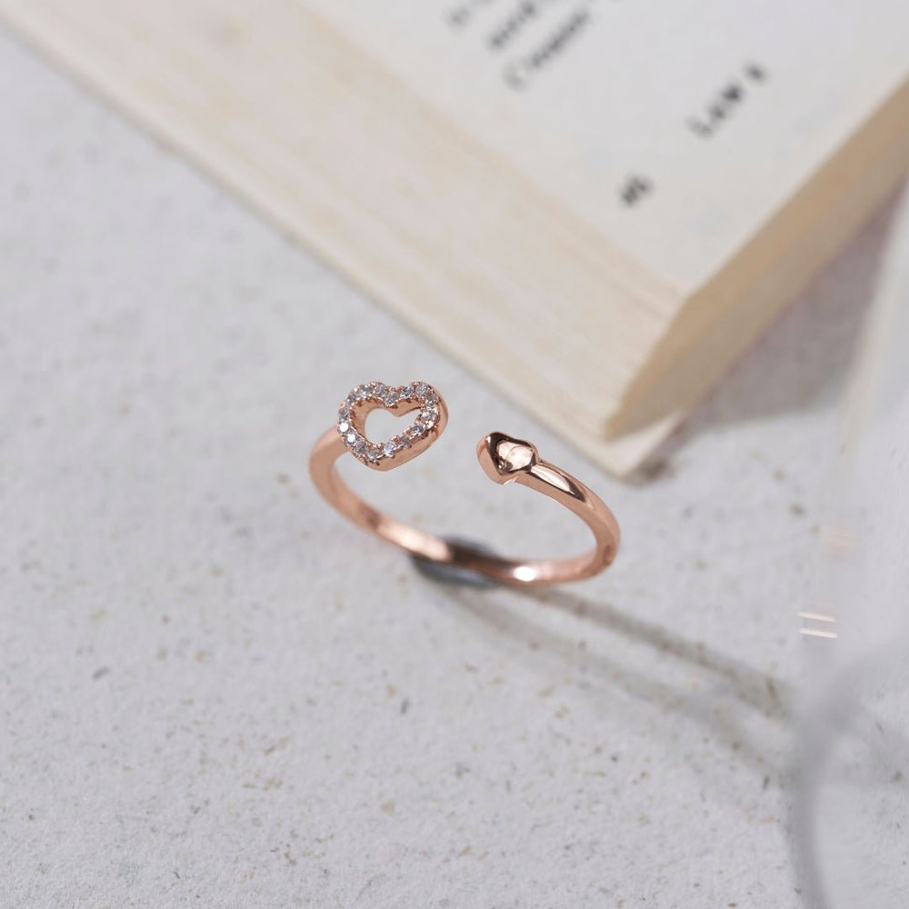 Rose Gold Silver Diamond Heart Ring - Shinewine.co