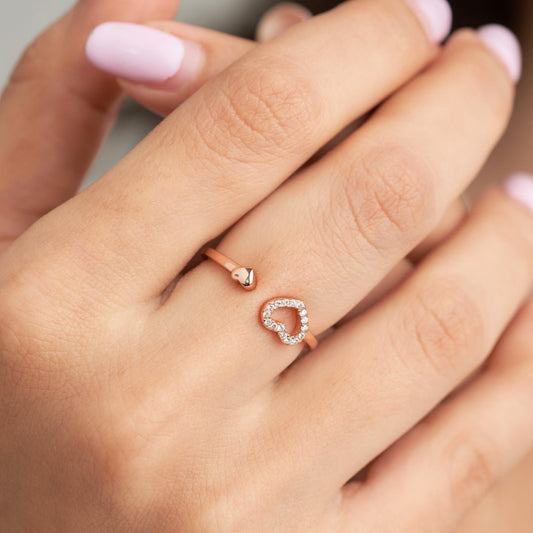 Rose Gold Silver Diamond Heart Ring