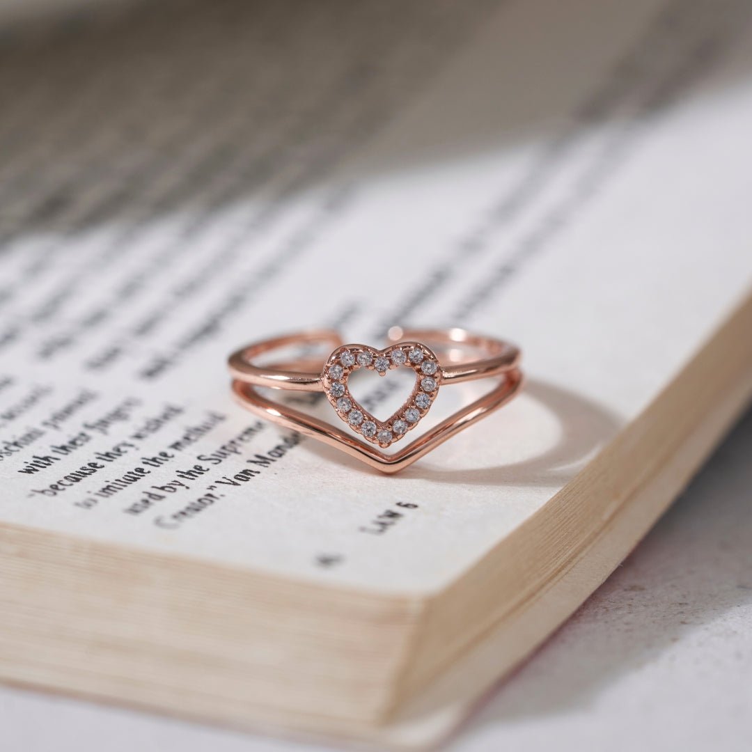 Rose Gold Silver Eternal Heart Diamond Ring - Shinewine.co