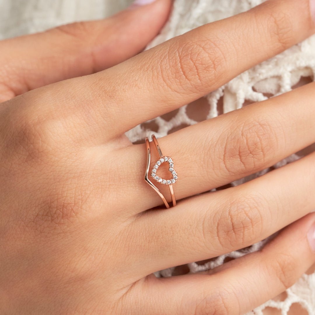 Rose Gold Silver Eternal Heart Diamond Ring - Shinewine.co