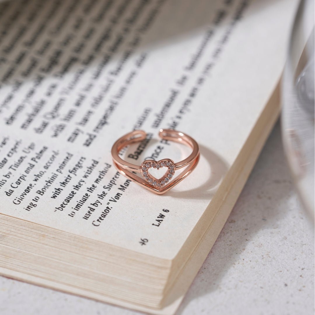 Rose Gold Silver Eternal Heart Diamond Ring - Shinewine.co