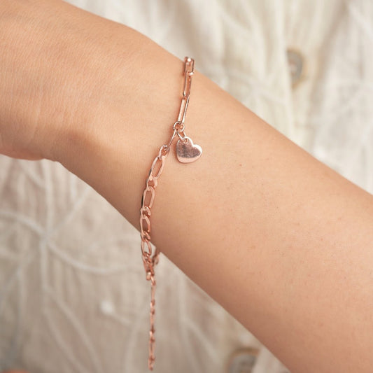 Rose Gold Silver Heart Charm Bracelet