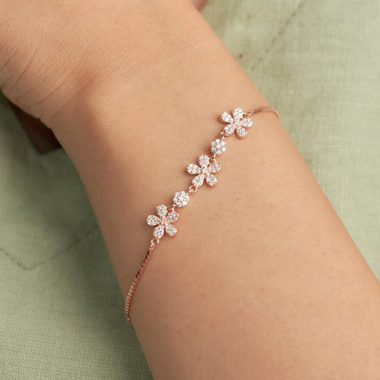 Rose Gold Silver Jasmine Diamond Bracelet