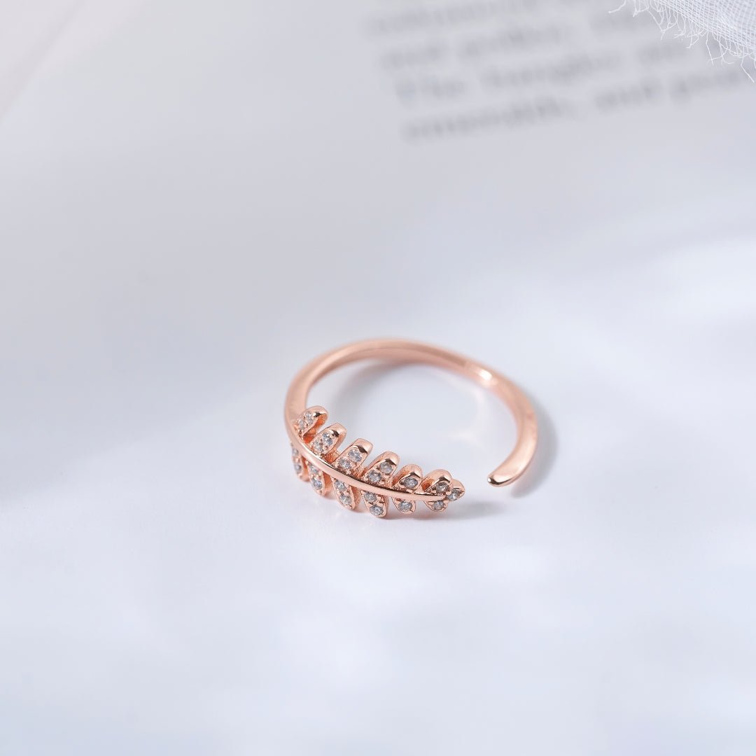 Rose Gold Silver Lucky Leaf Diamond Ring - Shinewine.co