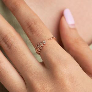 Rose Gold Silver Lucky Leaf Diamond Ring - Shinewine.co