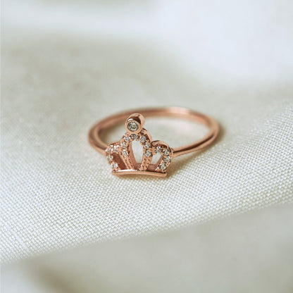 Rose Gold Silver Tiara Diamond Ring - Shinewine.co