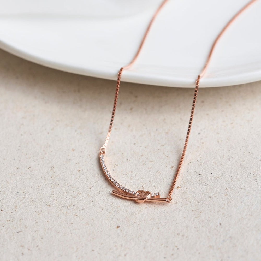 Rose Gold Silver TieKnot Diamond Necklace - Shinewine.co