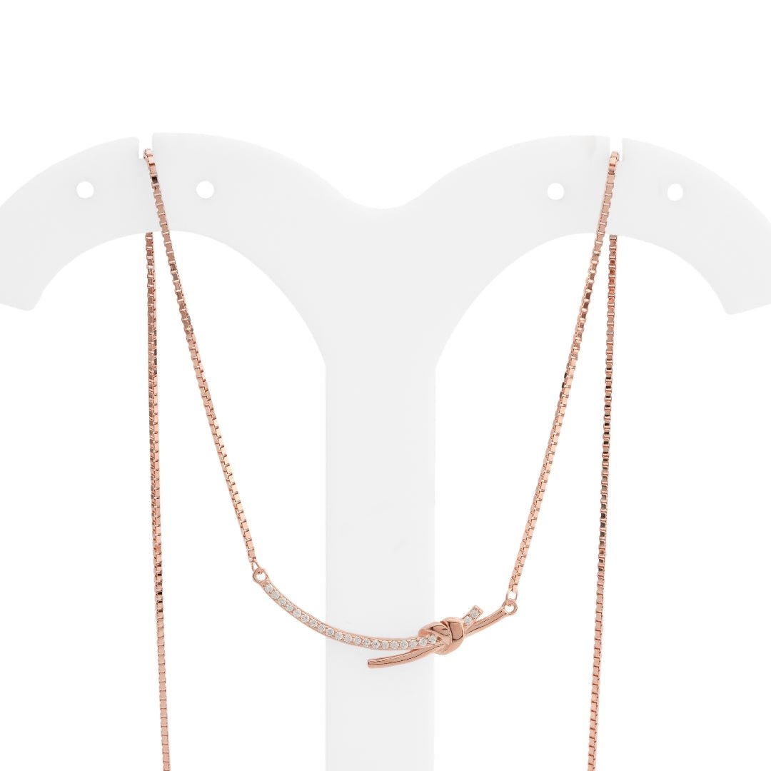 Rose Gold Silver TieKnot Diamond Necklace - Shinewine.co