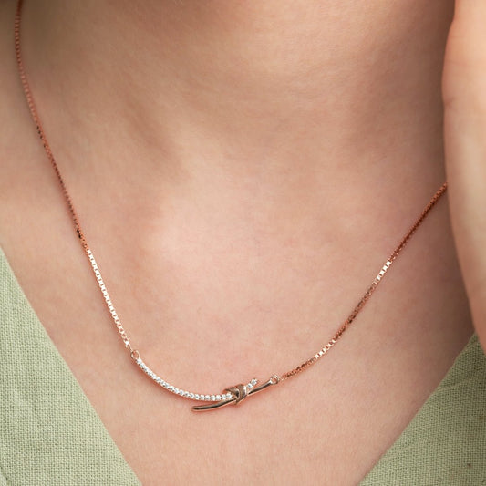 Rose Gold Silver TieKnot Diamond Necklace