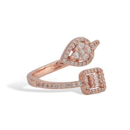 Rose Gold Silver Twin Shape Halo Diamond ring