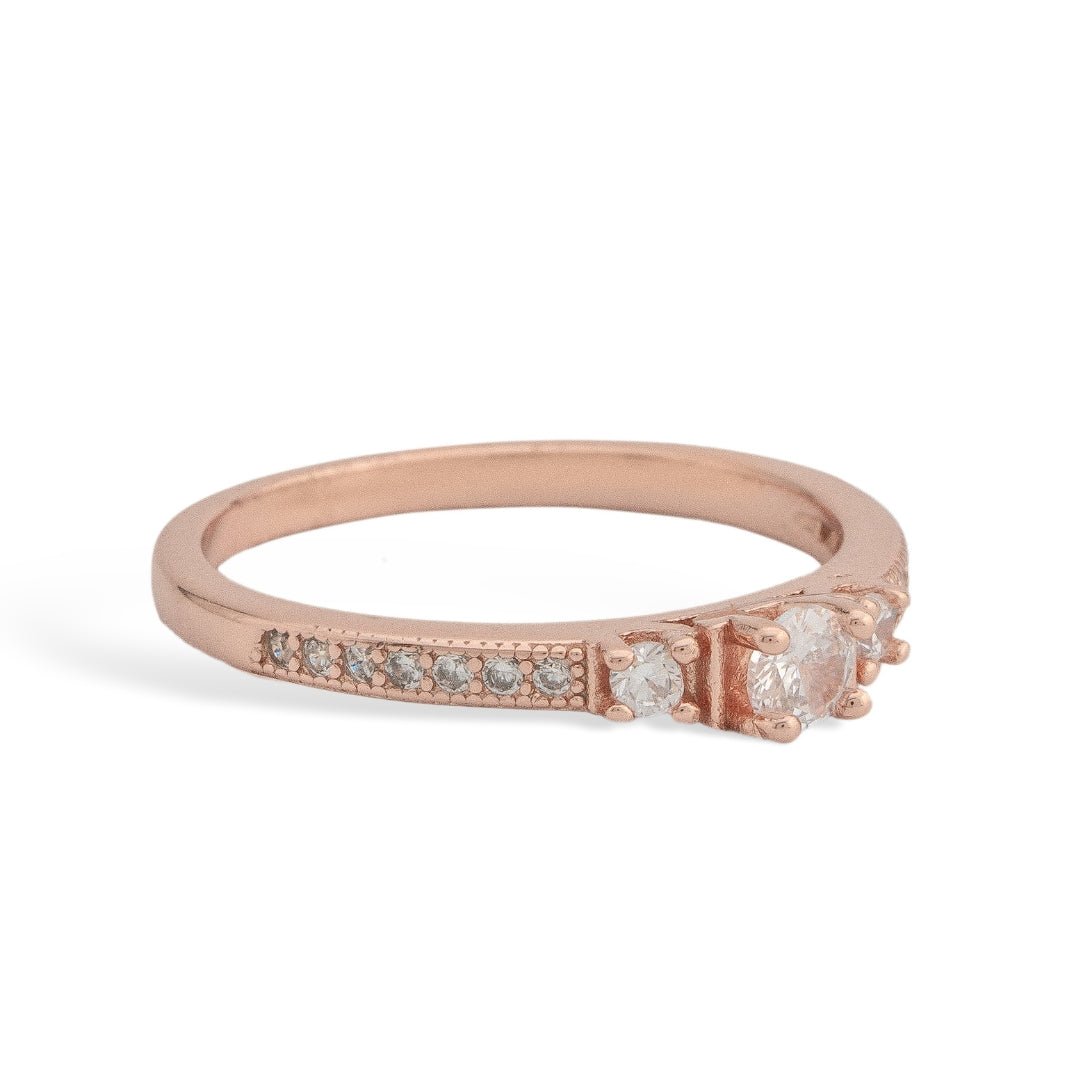 Rose Gold Trinity Spark Diamond Ring - Shinewine.co