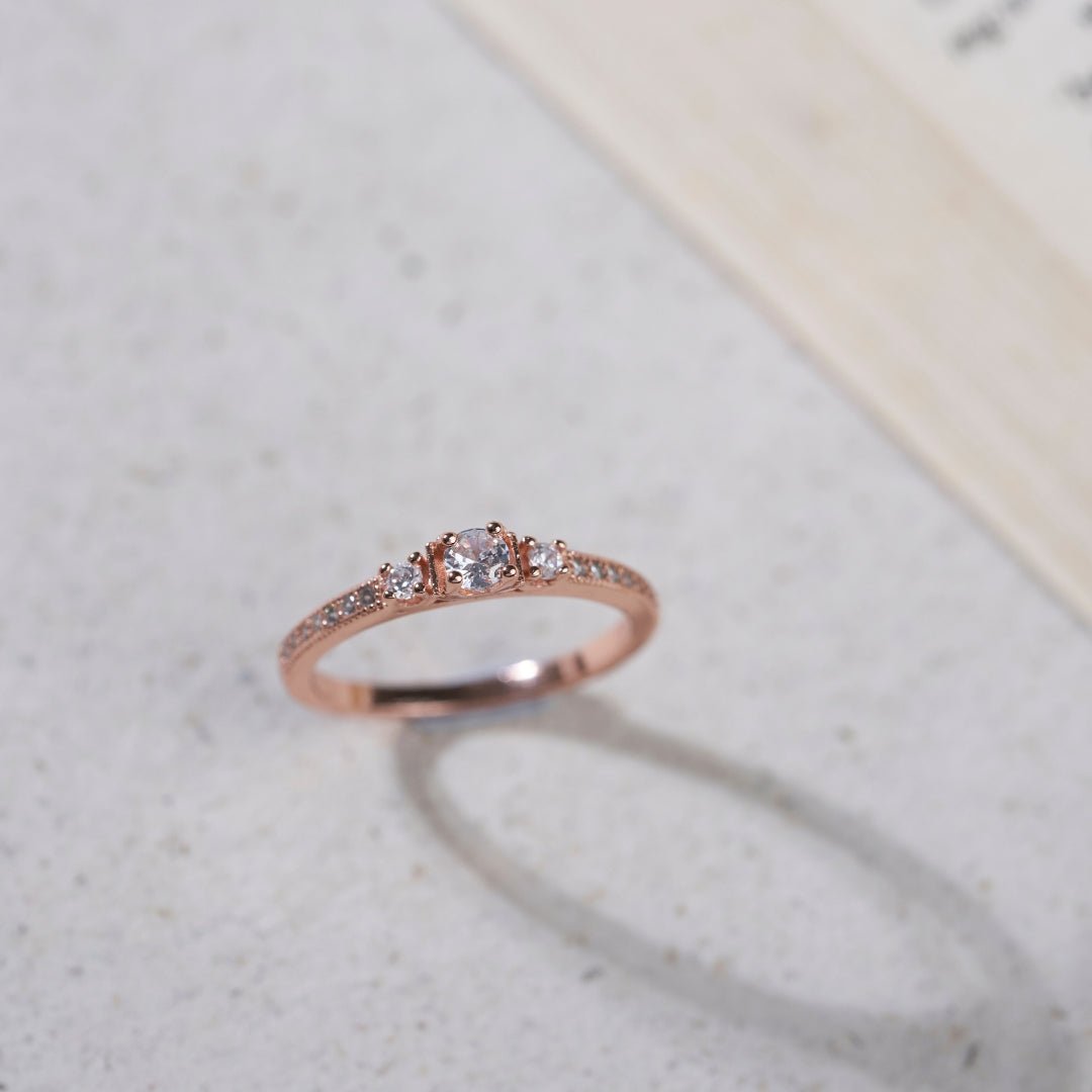 Rose Gold Trinity Spark Diamond Ring - Shinewine.co