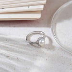 Silver Diamond Pearl Halo Ring - Shinewine.co