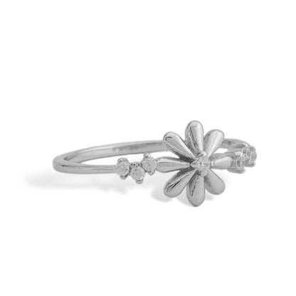 Silver Flower Diamond Ring - Shinewine.co