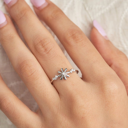 Silver Flower Diamond Ring