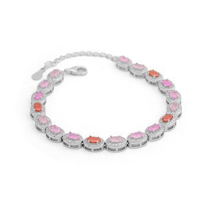 Silver Pink Halo Diamond Bracelet - Shinewine.co