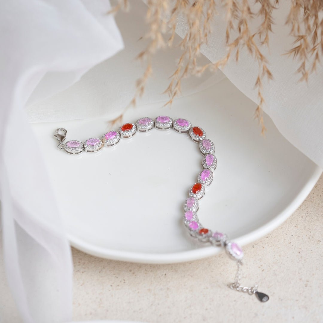 Silver Pink Halo Diamond Bracelet - Shinewine.co