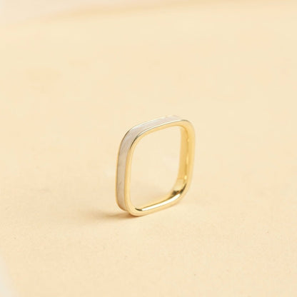 Square Shape Yellow Gold Silver Ring - Shinewine.co