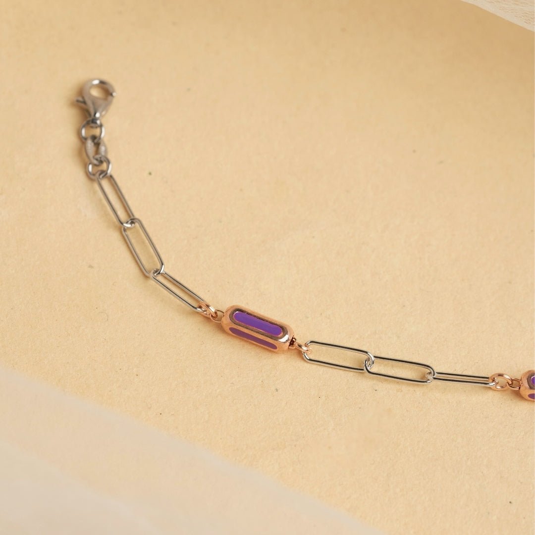 Violet Link Charm Silver Rose Bracelet - Shinewine.co