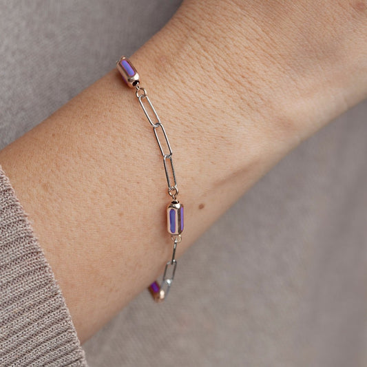 Violet Link Charm Silver Rose Bracelet