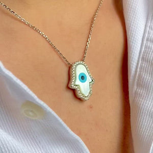 
            
                Load and play video in Gallery viewer, Hamsa Diamond Silver Necklace
            
        