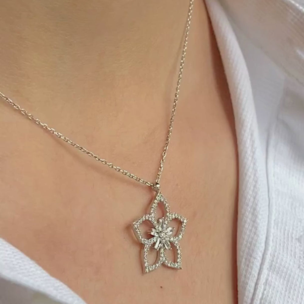 Jasmine Diamond Silver Necklace