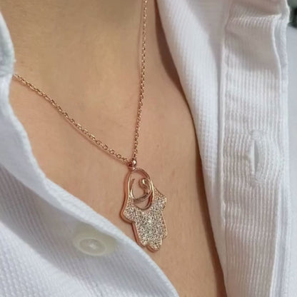 Elegant Hamsa Silver Necklace Rosegold