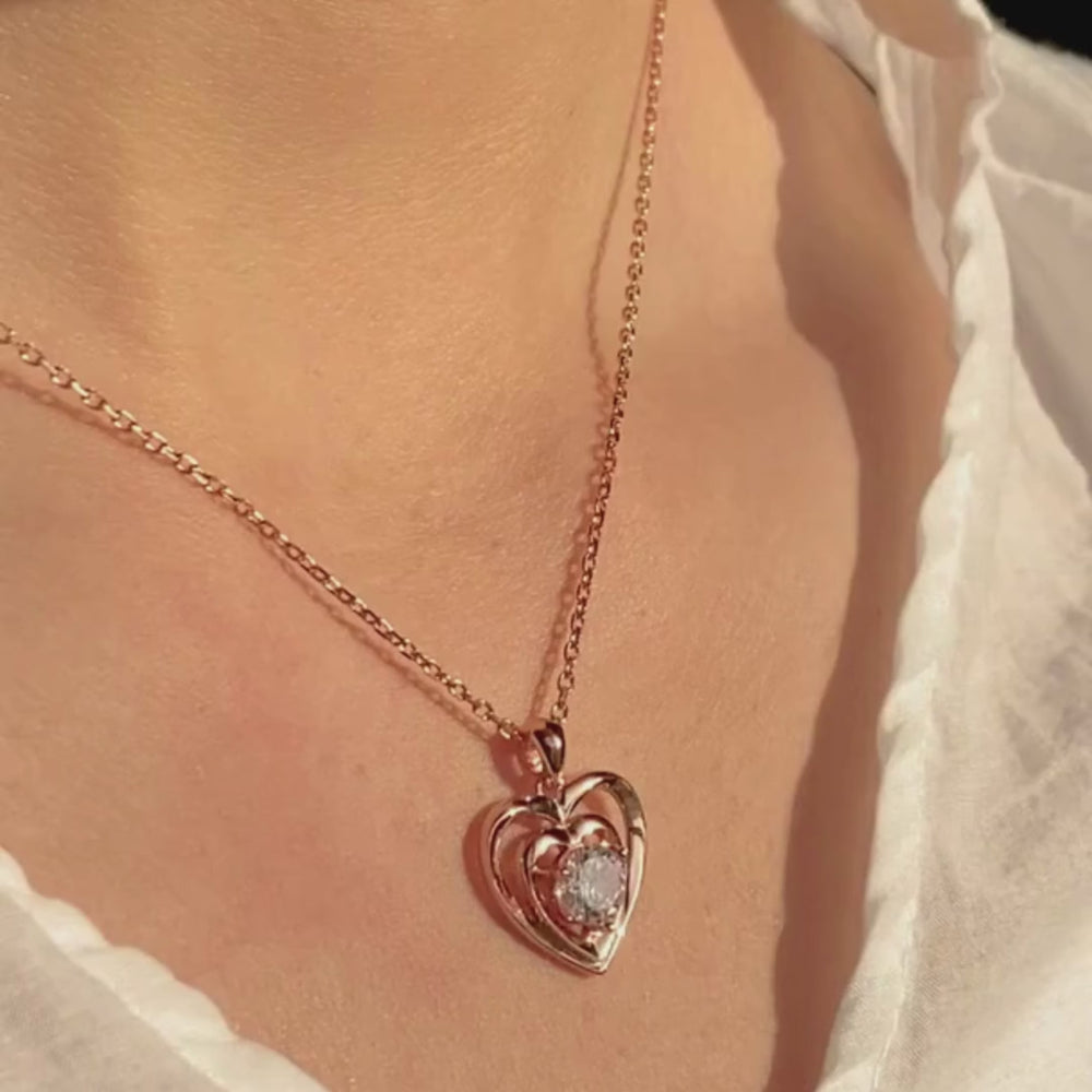 Pink Heart Solitaire Necklace