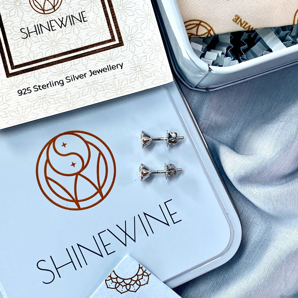 Bezel Studs 925 Silver Earrings Online - Buy Silver Jewellery Online - Shinewine