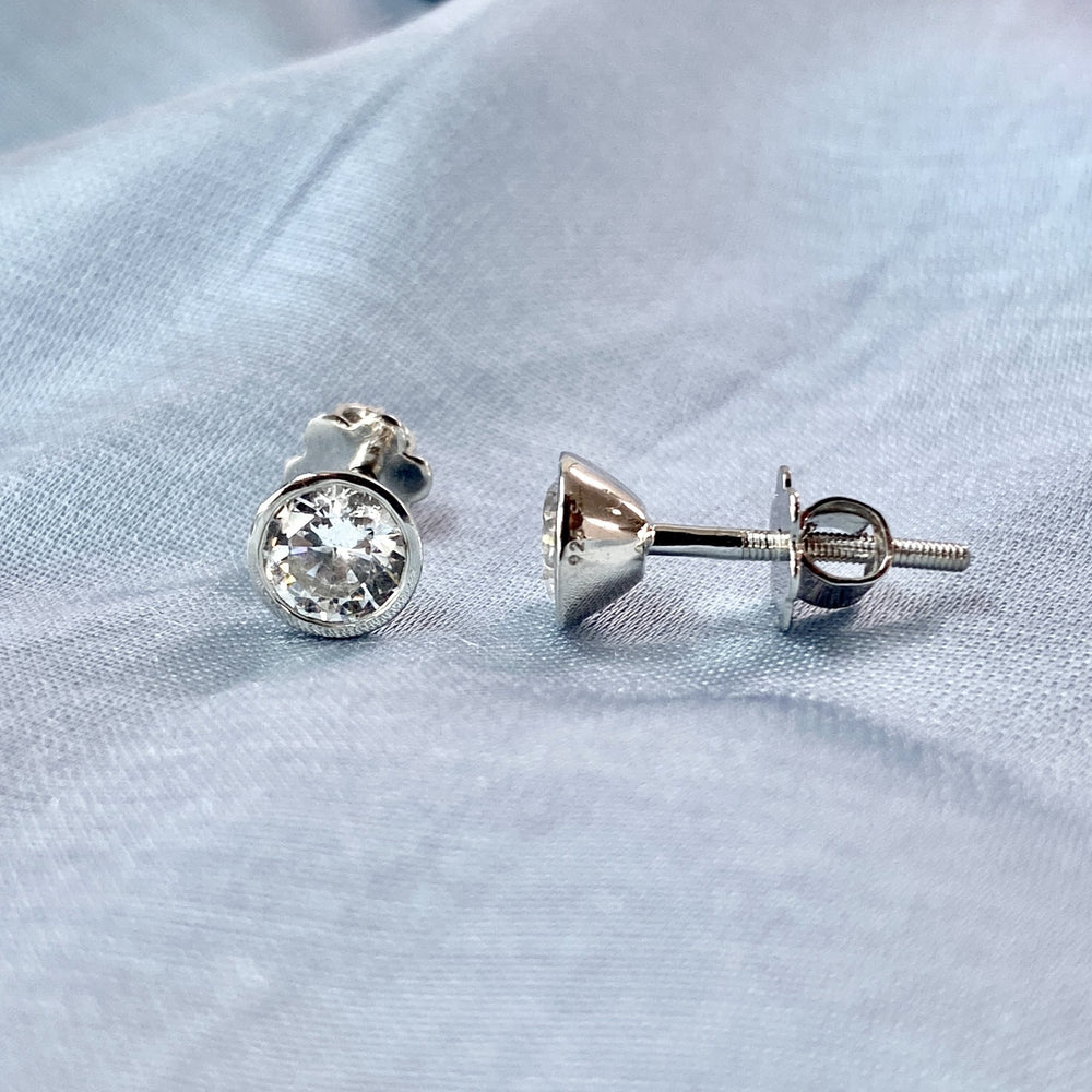 Bezel Studs Silver Earrings - Designer Silver Jewellery - Shinewine