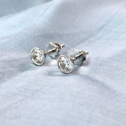 Bezel Studs Silver Earrings