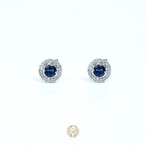 Blue Sapphire Halo Studs 925 Silver Earrings - Silver Jewellery Online - Shinewine