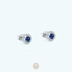 Blue Sapphire Halo Studs 925 Silver Earrings - Silver Jewellery Online - Shinewine