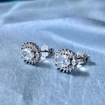Classic Oval Halo Solitaire Silver Earrings - Shinewine.co