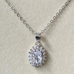 Classic Oval Solitaire Silver Diamond Necklace - Shinewine.co