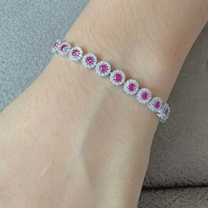 Pink Sapphire Tennis Silver Bracelet