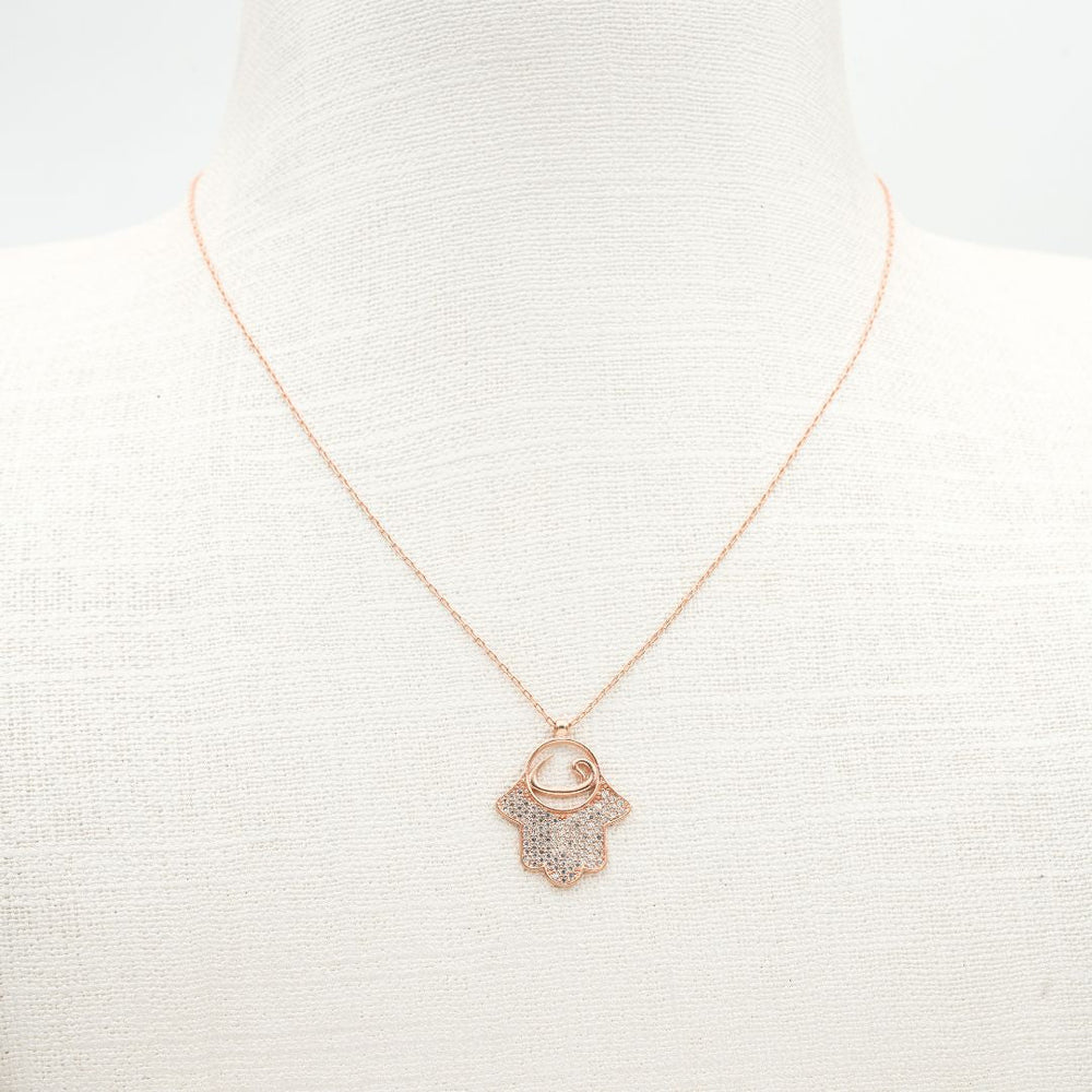 Elegant Hamsa Silver Necklace Rosegold - Shinewine.co