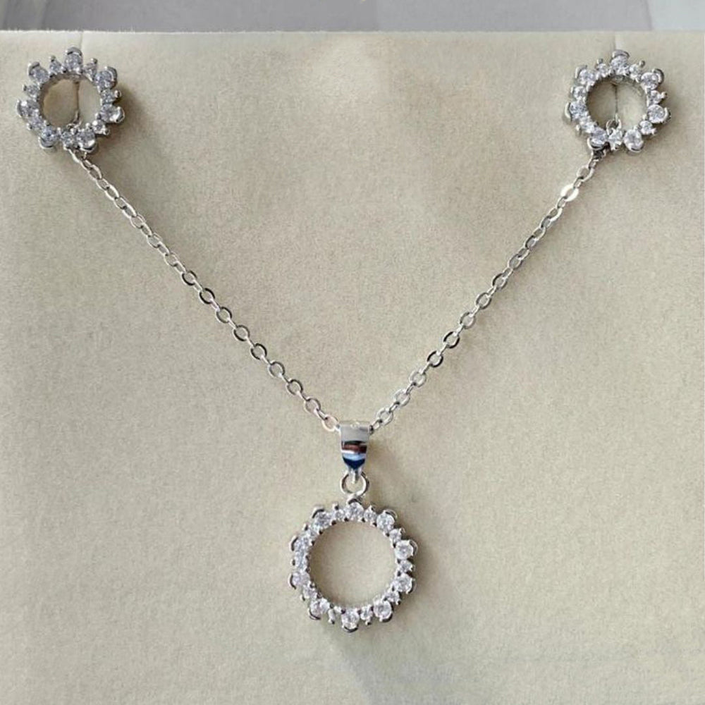 Encircle Diamond Silver Set (Earrings+Necklace) - Shinewine.co