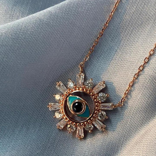 Evil Eye 925 Sterling Silver Rose Necklace