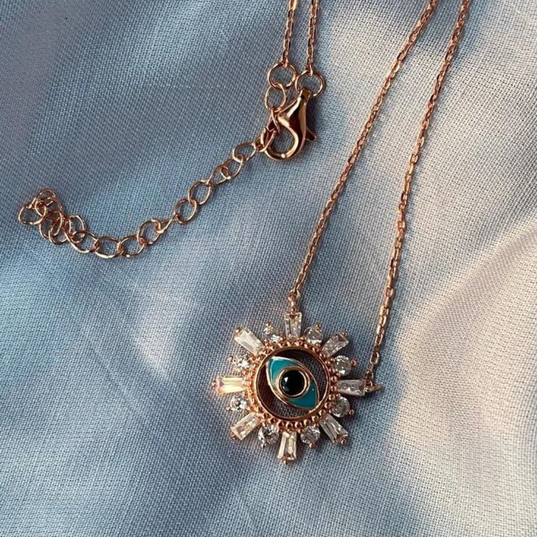 Evil Eye 925 Sterling Silver Necklace (Rose Gold) - Shinewine.co