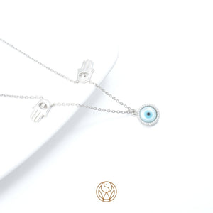 Evil Eye Hamsa Charm Silver Necklace for women - Designer Silver Jewellery - Shinewine