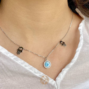 Buy Evil Eye Hamsa Charm 925 Silver Necklace - Silver Jewellery Online - Shinewine