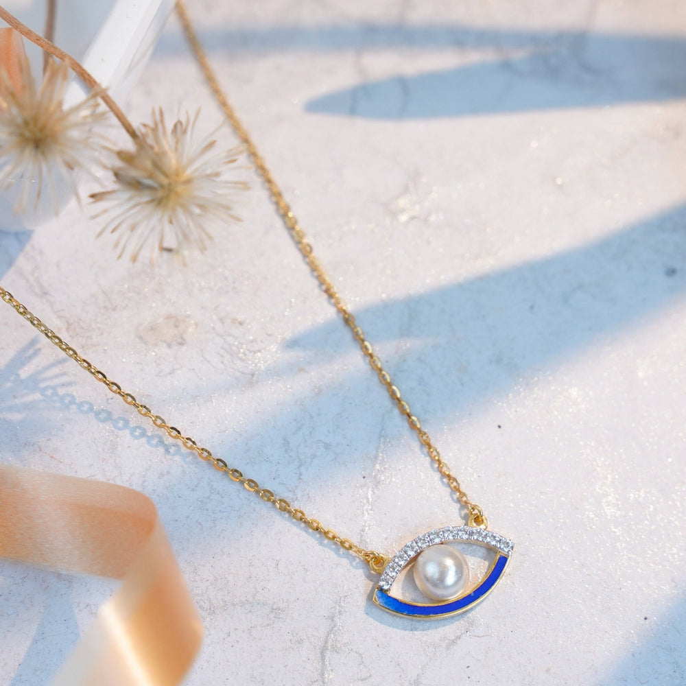  Evil Eye Pearl Silver Necklace for women - Silver Jewellery - Shinewine
