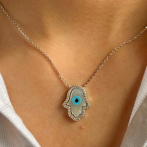 Hamsa Diamond Silver Necklace - Shinewine.co