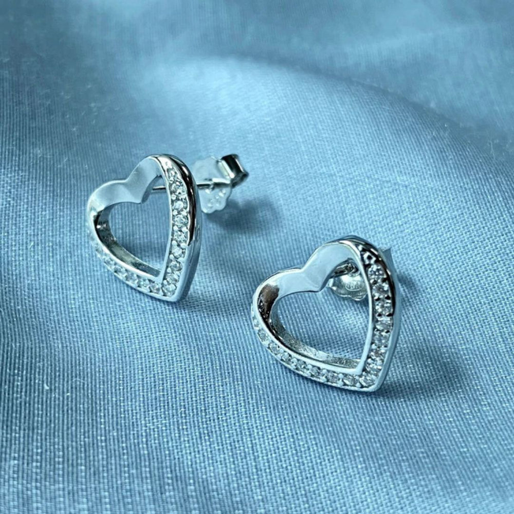 Heart Silver Diamond Earrings - Shinewine.co