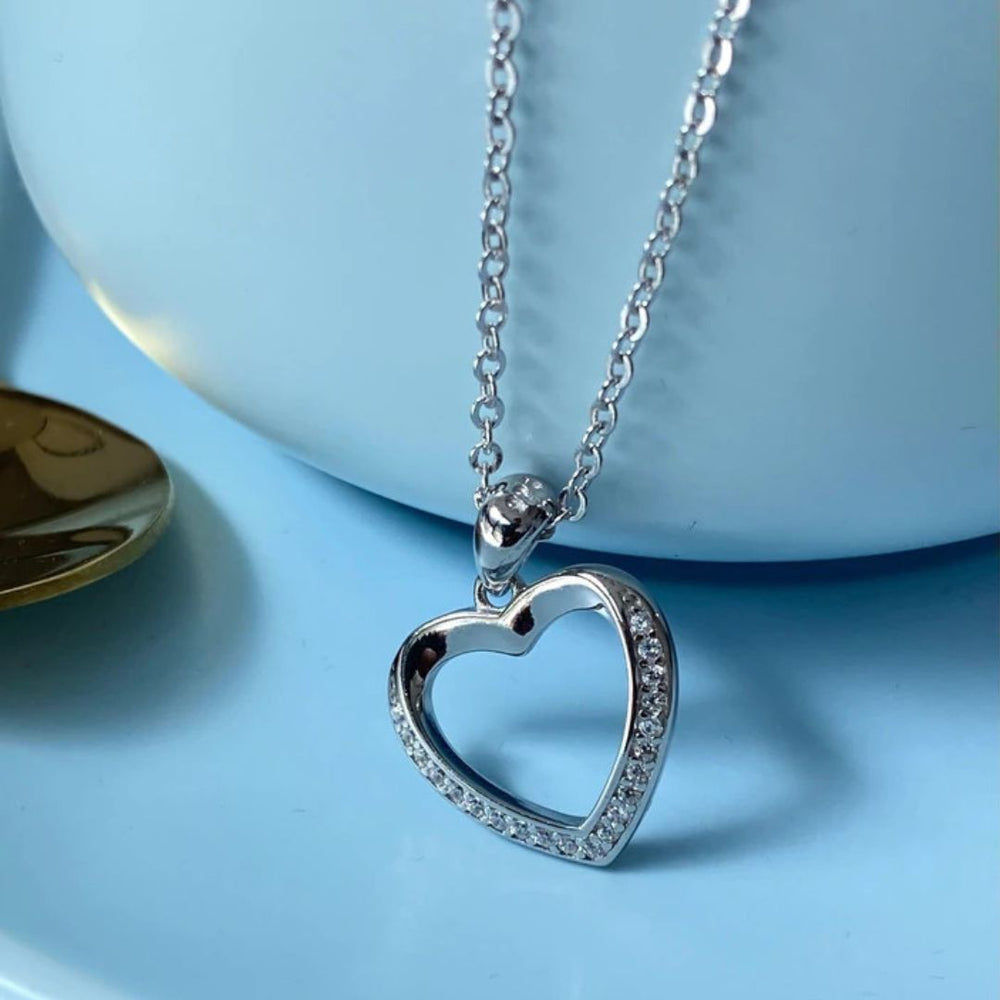 Heart Silver Diamond Necklace - Shinewine.co