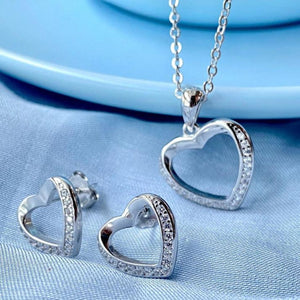 Heart Silver Diamond Set (Earrings + Necklace) - Shinewine.co