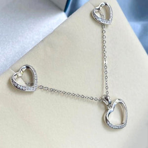 Heart Silver Diamond Set (Earrings + Necklace) - Shinewine.co