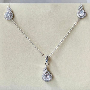 Hope Halo Solitaire Diamond Silver Set (Earrings+Necklace) - Shinewine.co