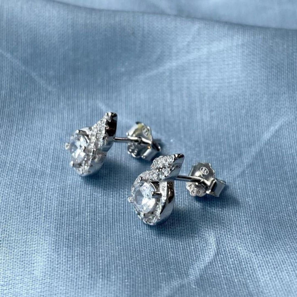 Hope Halo Solitaire Silver Earrings - Shinewine.co